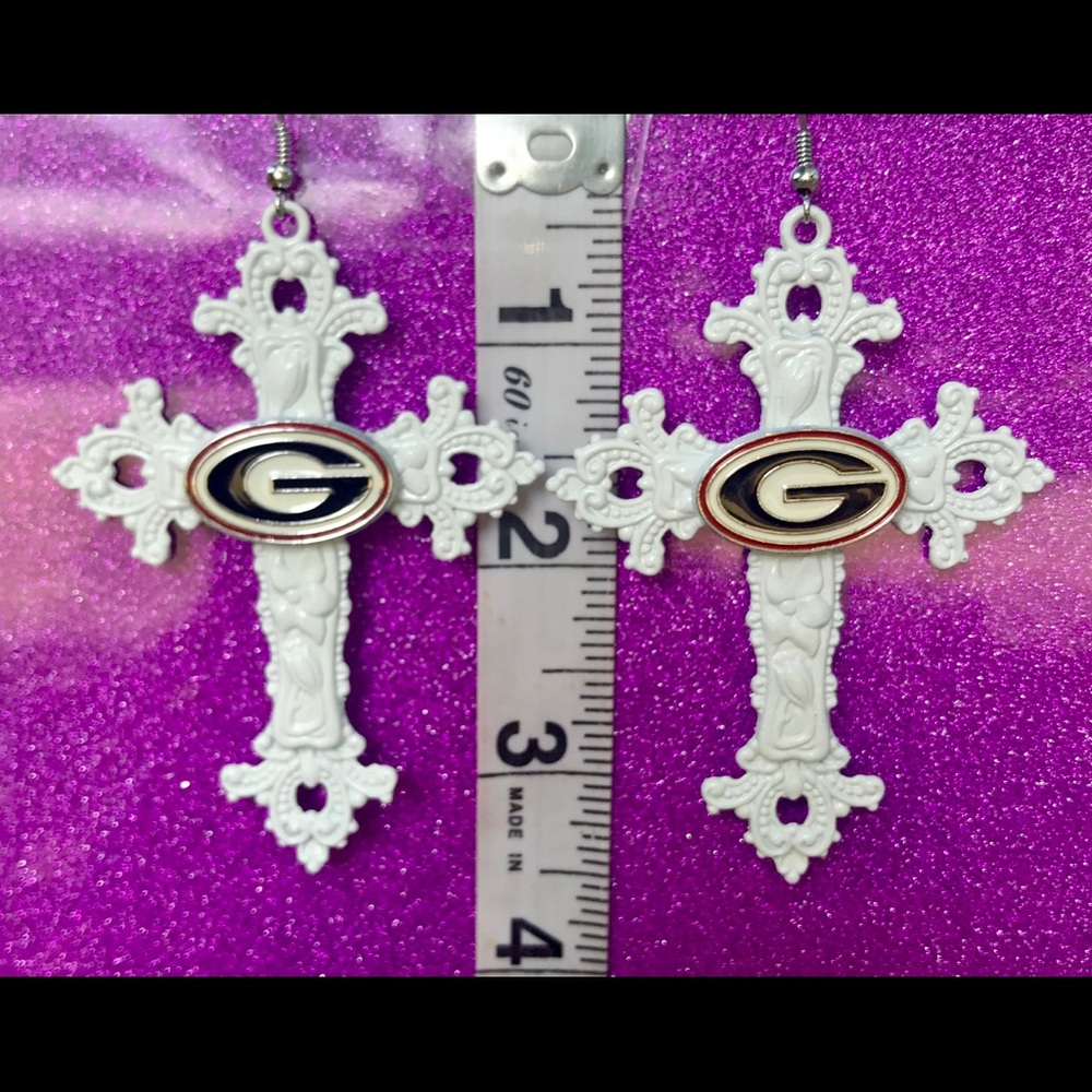 Flowered Cross White Georgia Bulldogs Earrings